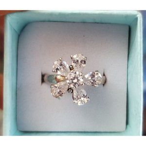 Real 925 Sterling Silver Flower CZ Ring